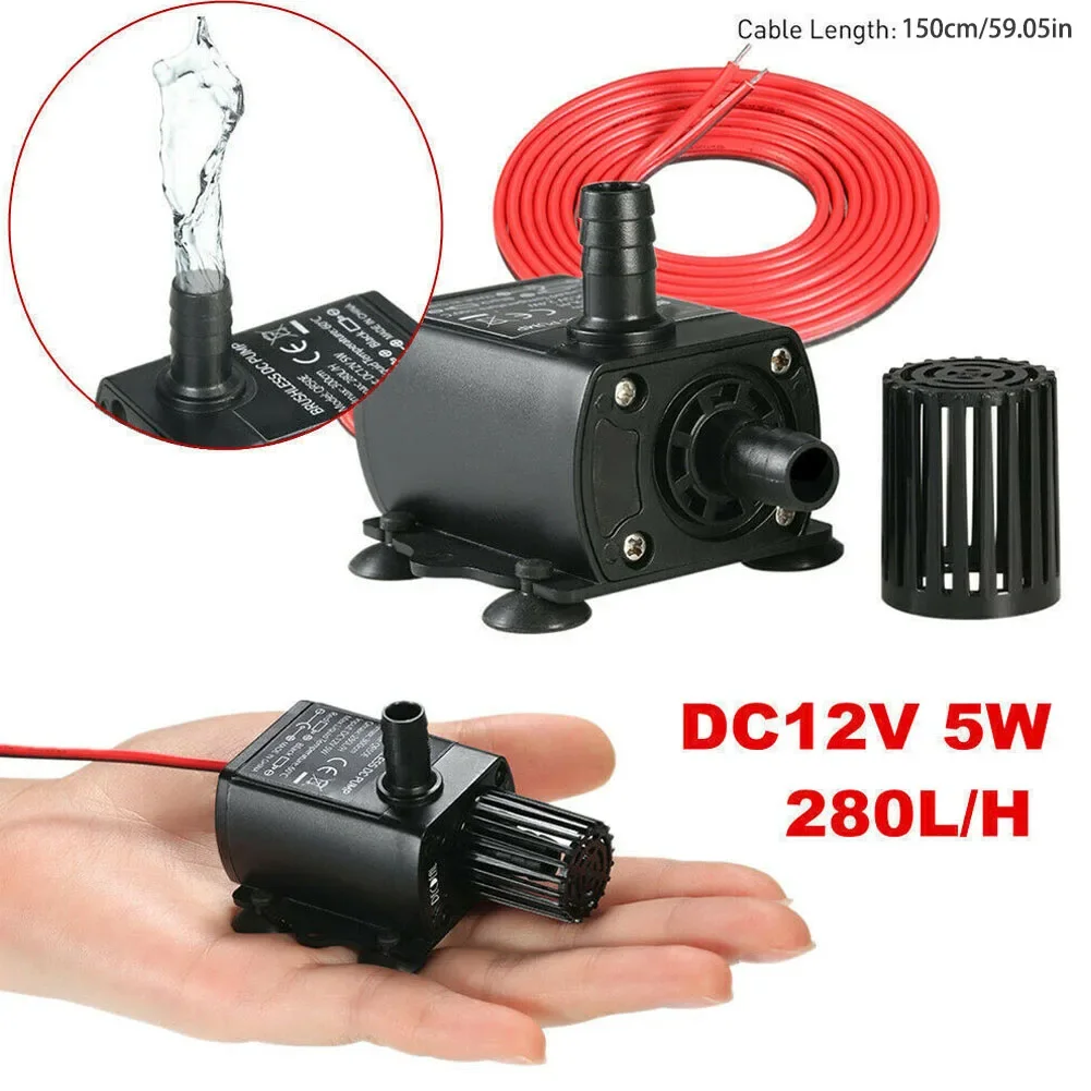 

DC 280L/H 5W Brushless 12 V Water Submersible Pump For Aquarium Pond Fish Tank Waterproof Detachable With Filter Pumps Parts