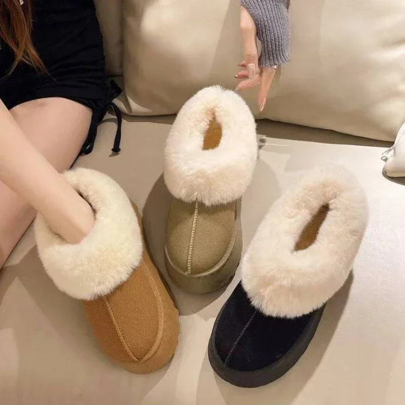 New Women's Wool Slippers Warm Platform Wool Low-top Snow Boots Slippers Women's Outdoor Anti-Slip Boots Shoes for Women