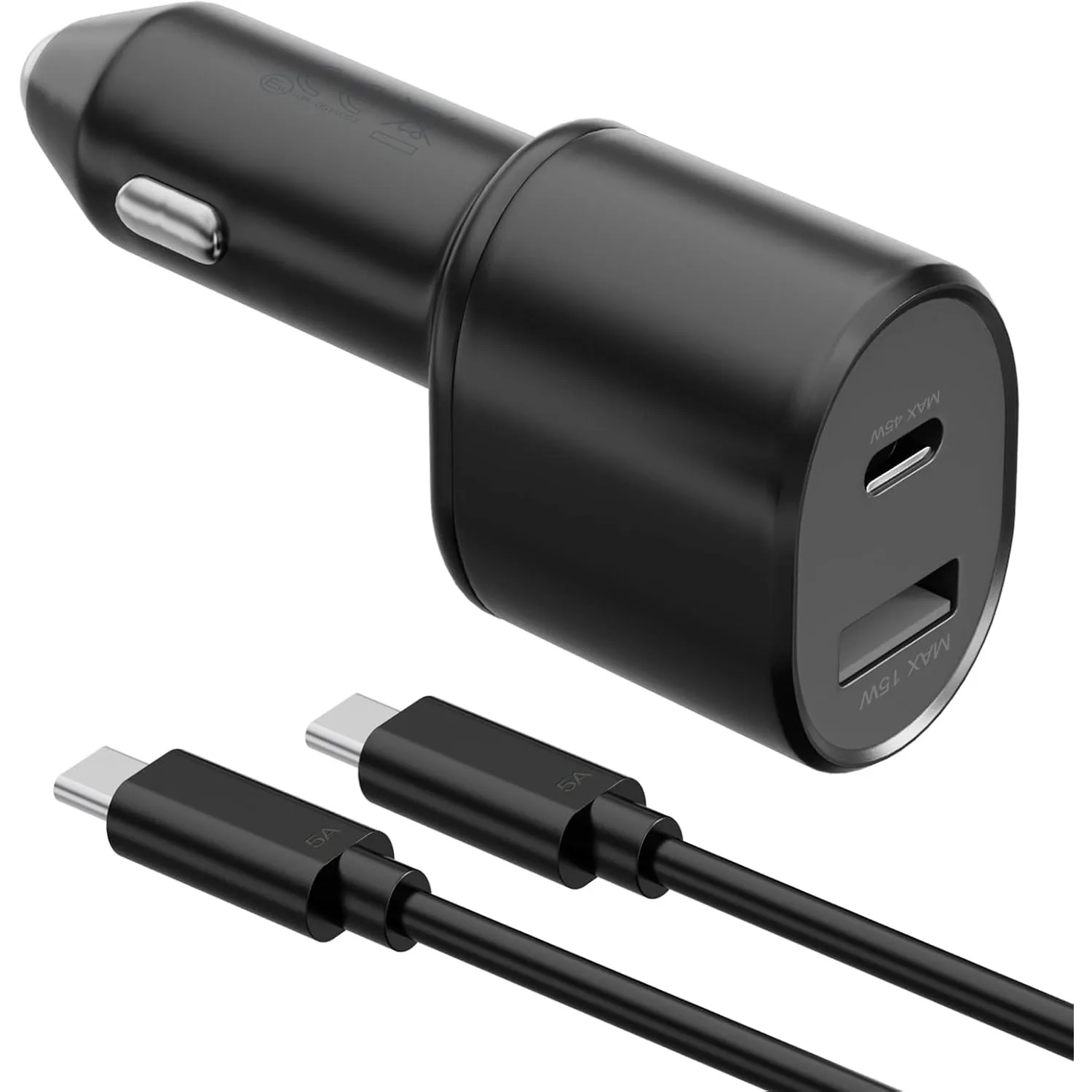 

Автомобильное зарядное устройство с двумя USB-C, 45 Вт + 15 Вт — PPS Super-Fast для S25/S24/S22/S21/S20/Note20/Note10+, пикселей, кабель в комплекте