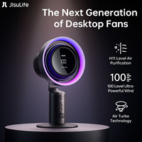 JISULIFE Table Fan Air Purifier and RGB Light Turbo Oscillating Fan H11 HEPA Filter 100 Wind Speeds 10000mAh Battery Desktop Fan