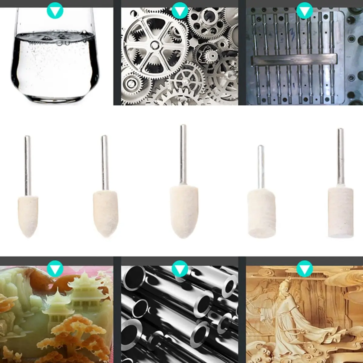 Wool Felt Mounted Grinding Bits Polishing Buffing Wheels Set for Rotary Tool Watch Jewelry Stone Metal Engraving Precision Kit