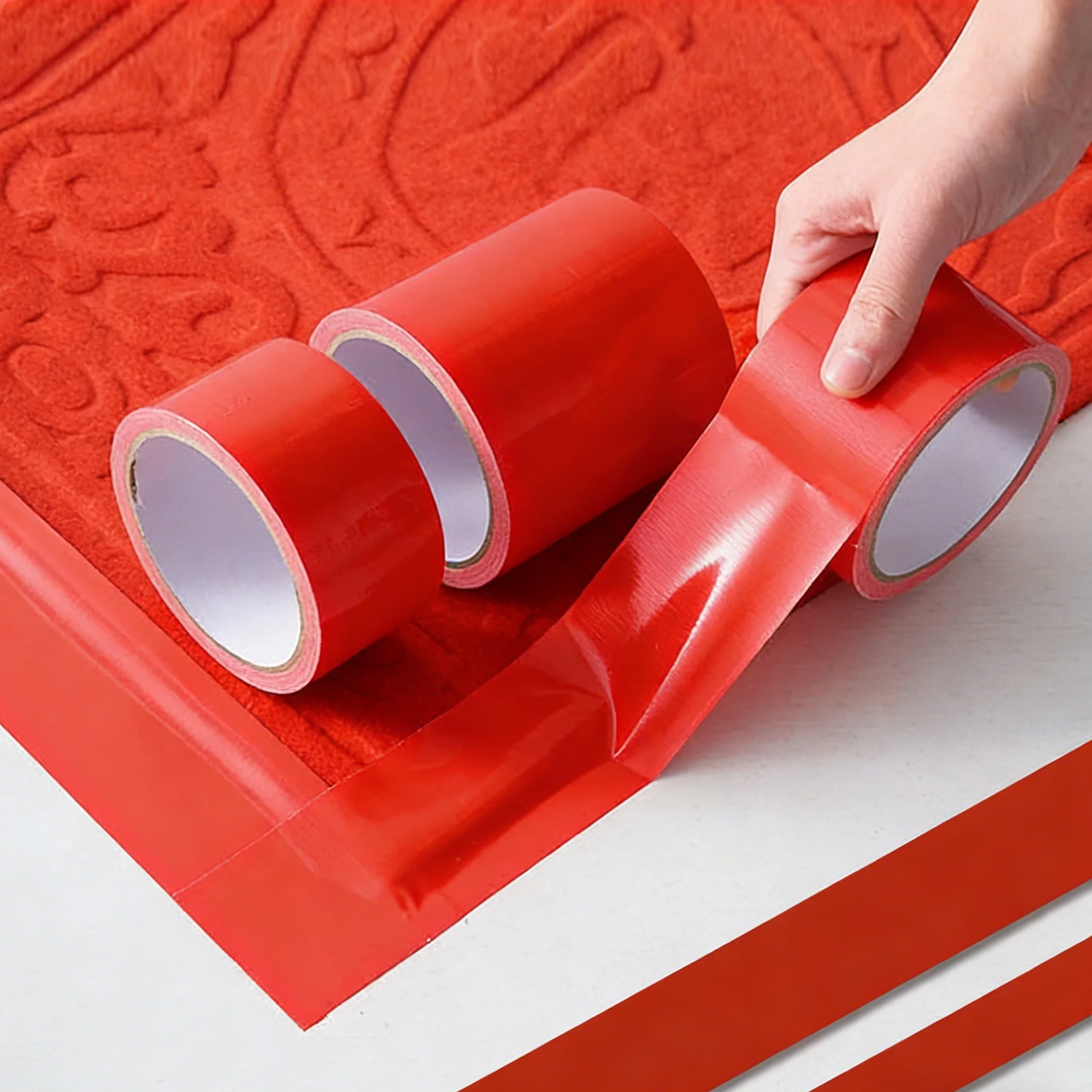 

3 шт. красной износостойкой тканевой ленты: водонепроницаемая, с высокой адгезией, для выставок, свадеб и укладки ковровых покрытий