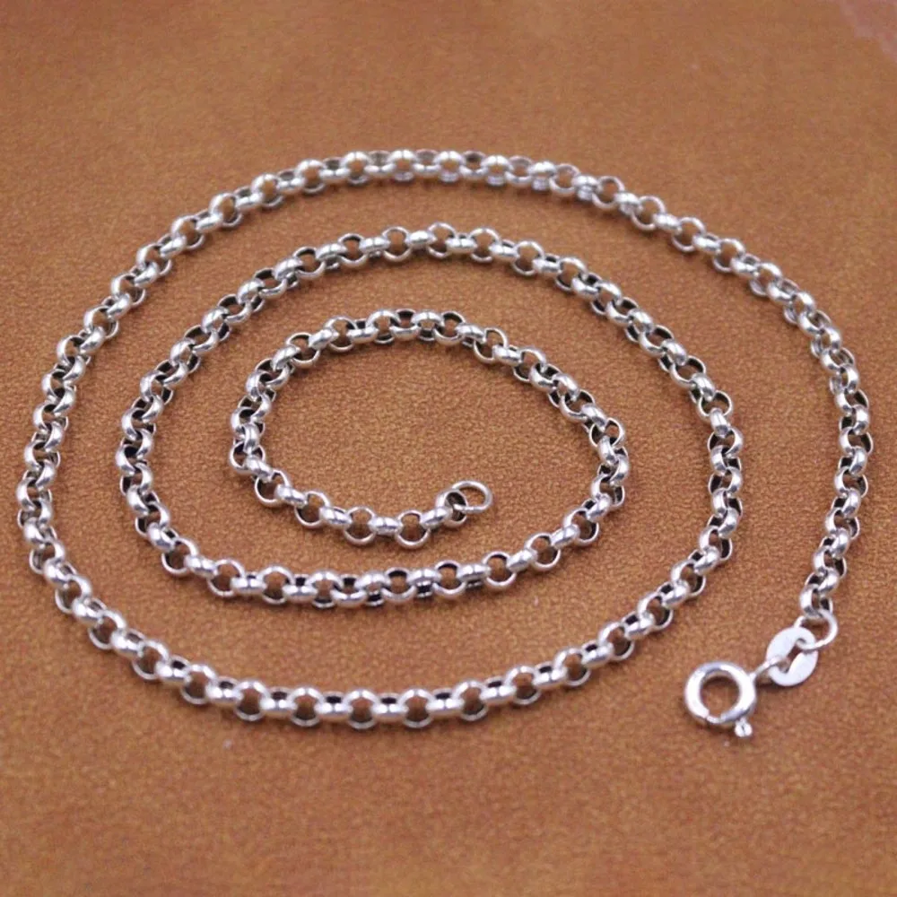 

Real Solid 925 Sterling Silver Chain Women Best 3.5mm Cable Rolo Link Necklace 7-8g/45cm