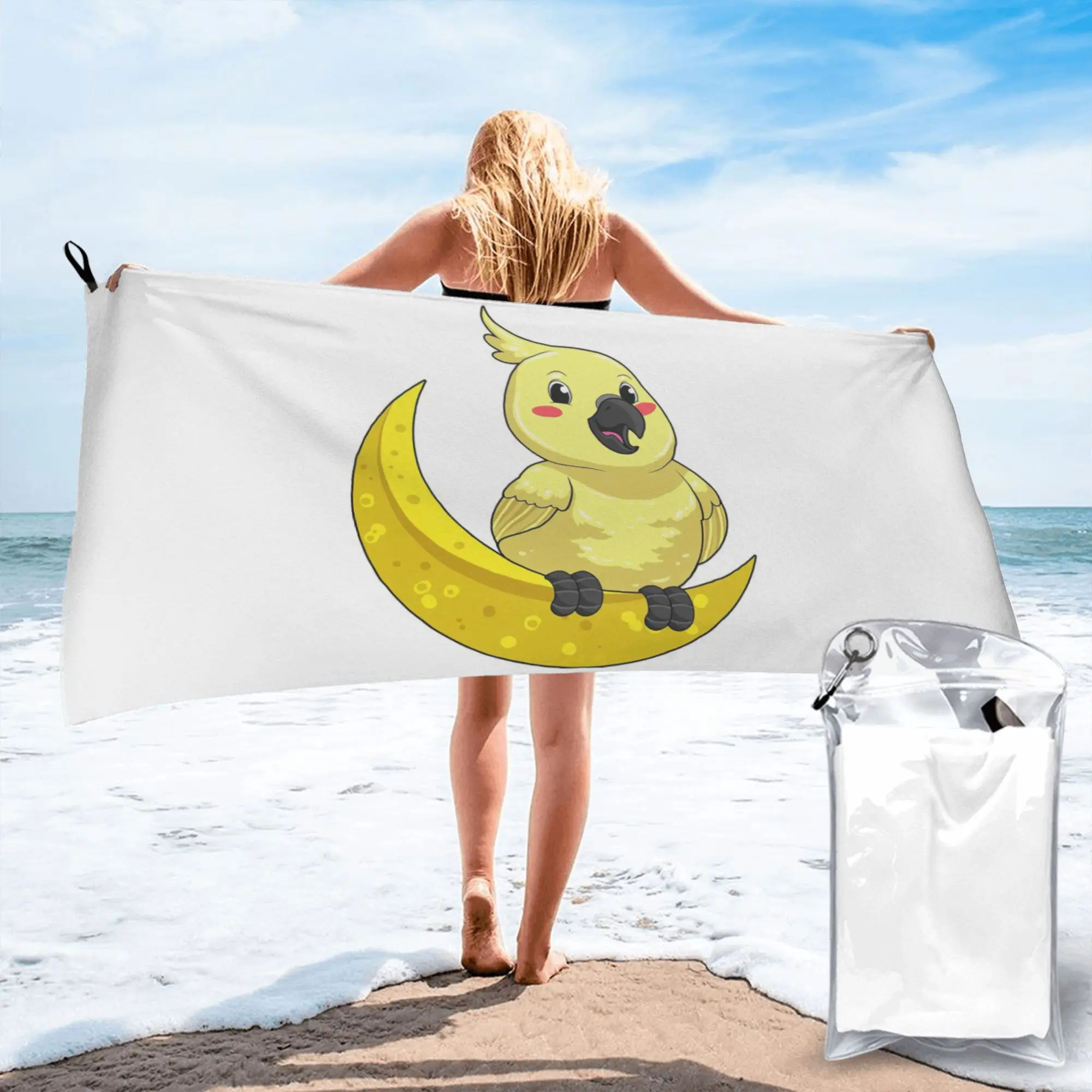 

Cockatoo Cockatiel Parrot with Moon Beach Towel Soft Microfiber Quick Dry Absorbent Quick Towels For Swimming