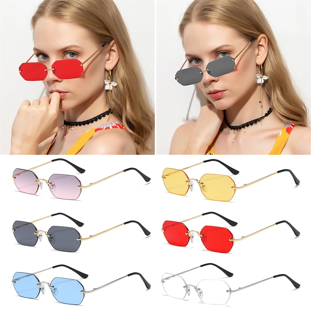 

Vintage Rimless Rectangle Sunglasses for Women UV400 Driving Sun Glasses Summer Small Frame Eyewear