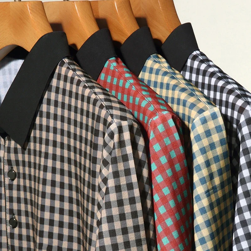 Men\'s Plaid Badge Short Sleeve POLO Shirt Casual Summer Top New Arrivals
