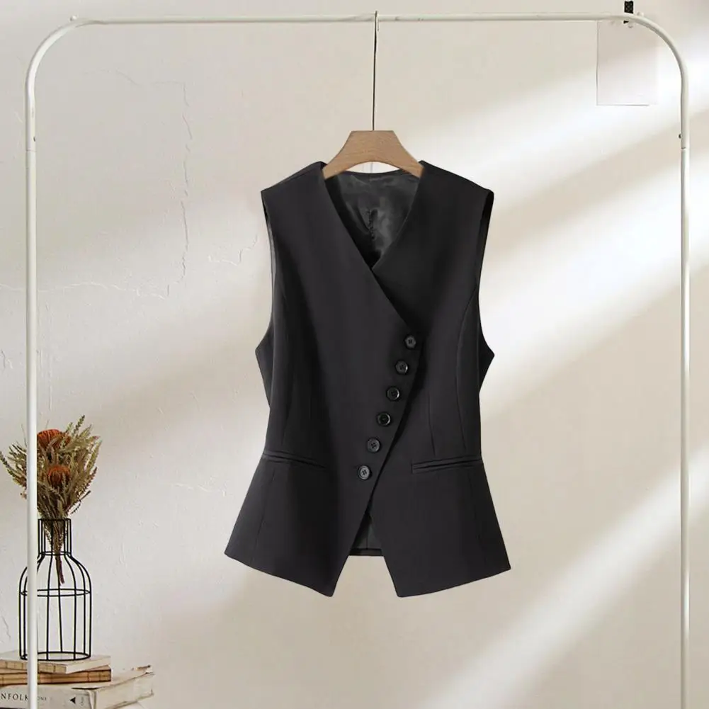 Formal Vest Jacket Elegant Sleeveless Women's Vest Coat with Single-breasted Buttons V Neck Western Style Slim Fit for Formal