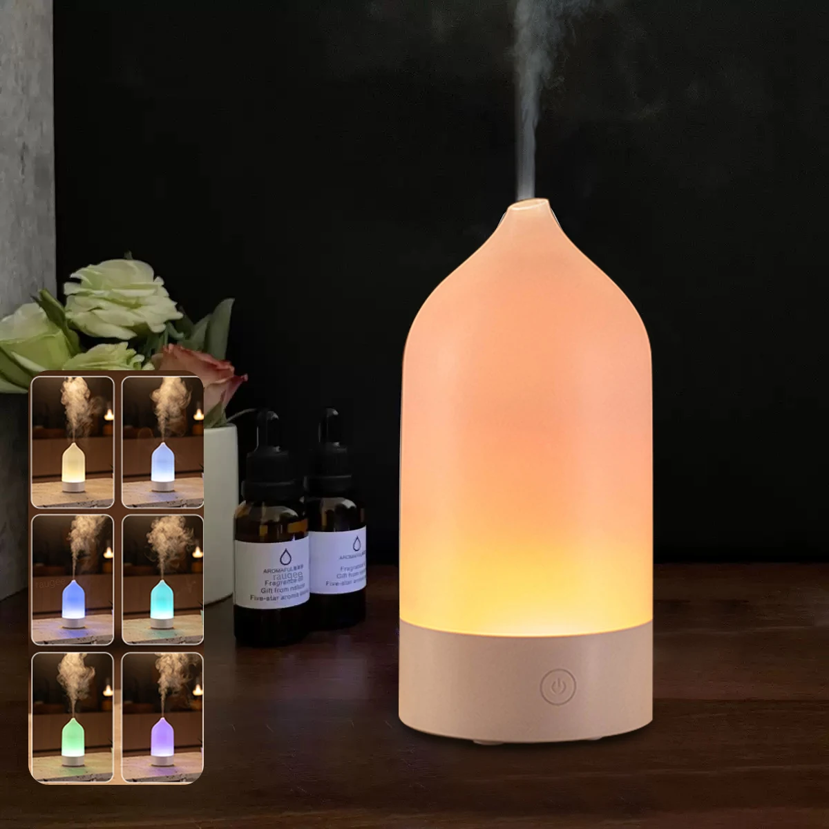 Umidificadores de óleos essenciais com luz noturna LED, umidificador de ar com fragrância de aroma para umidificador de ar de escritório doméstico