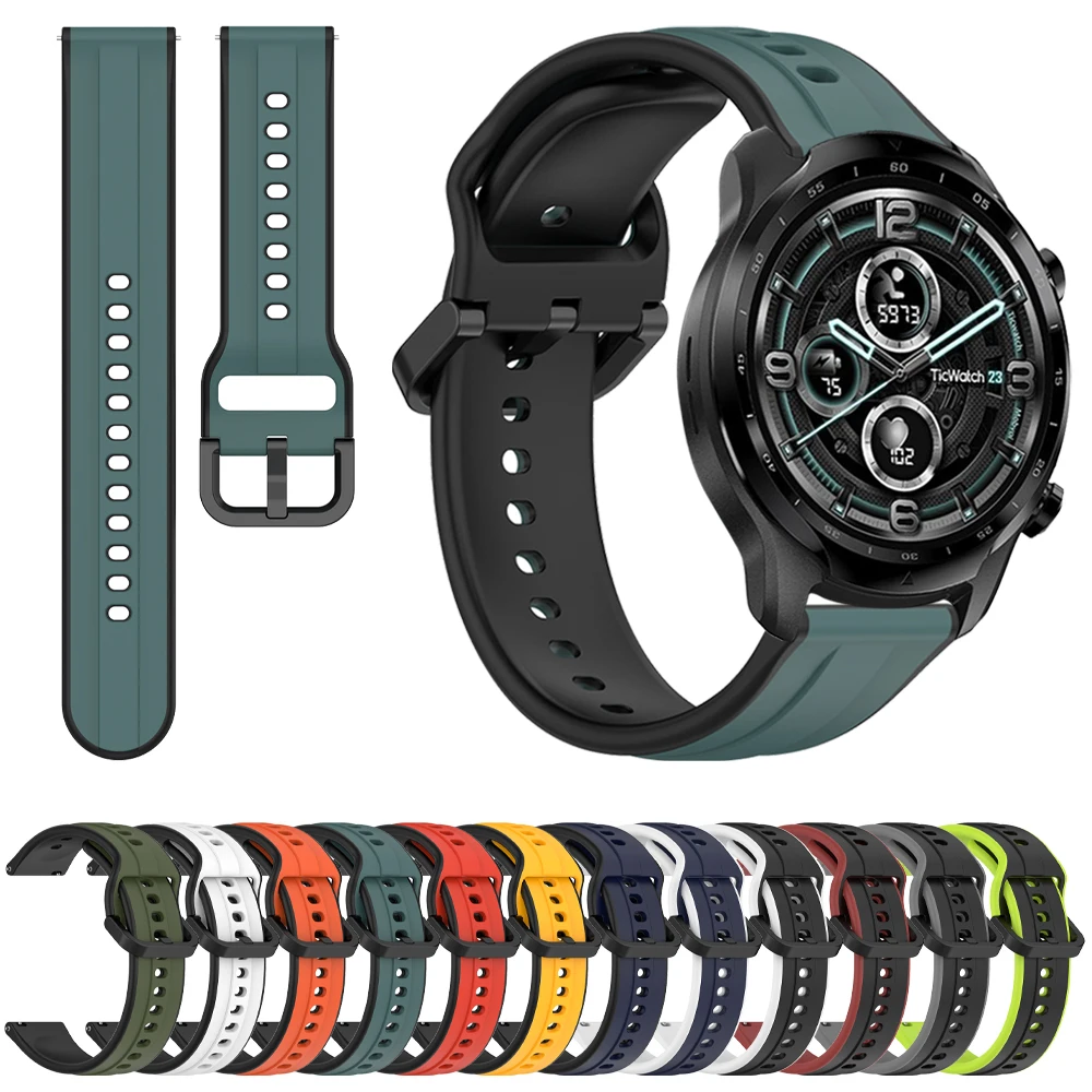 Cinturino sportivo in silicone per TicWatch Pro 3 Ultra cinturino per TicWatch GTW/GTX/S2/E2/E3/GTH sostituzione 20 22mm accessorio traspirante