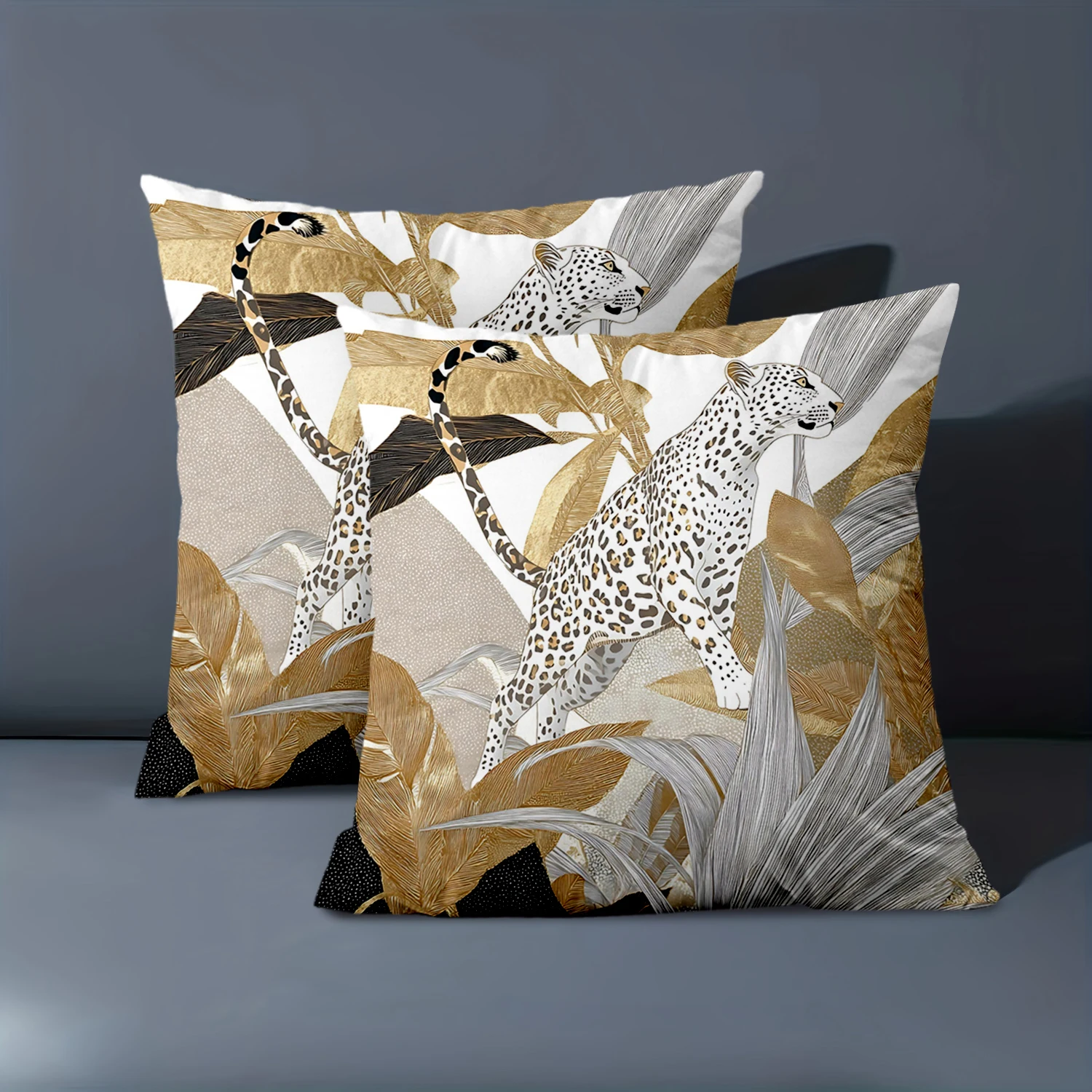 1 Pieces-2D flat printing Leopard Patterned Cushions with Gold Leaf Design Polyester pillowcase, sofa decorative cushion cov