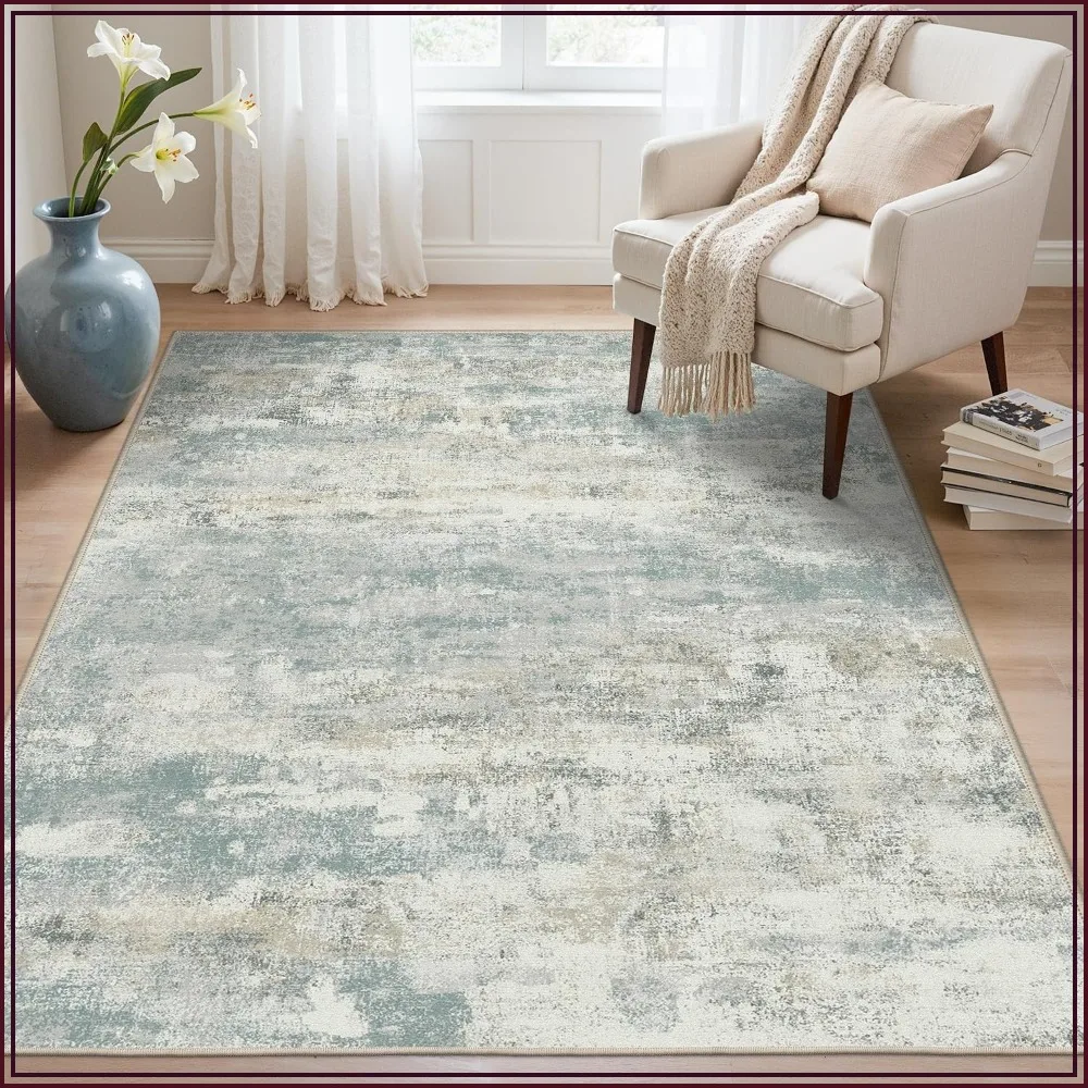 Area Rugs 6x9 for Living Room Bedroom Modern Abstract Washable Soft Low Pile Non Slip Grey