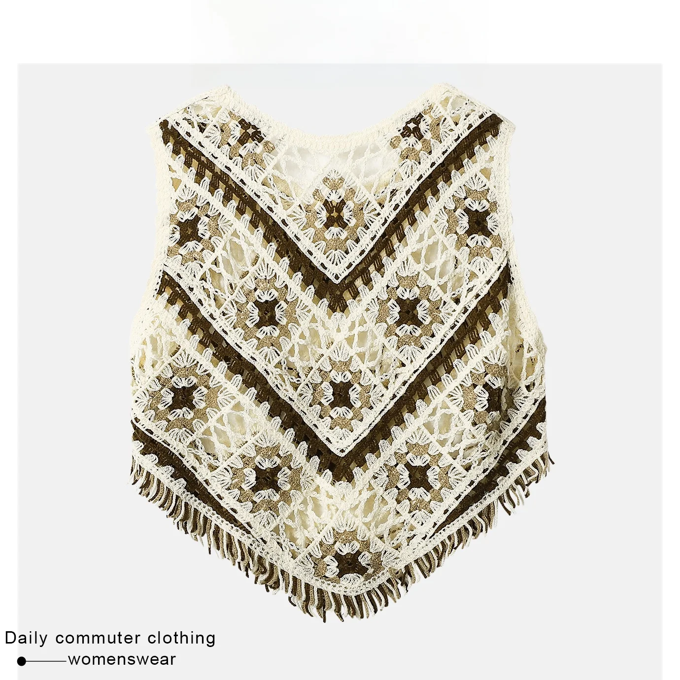 Coshehkg Vintage Ethnic Sleeveless Strap Vest Women Summer Outerwear Asymmetrical Tassel Top Loose Fit Short Length Checkered