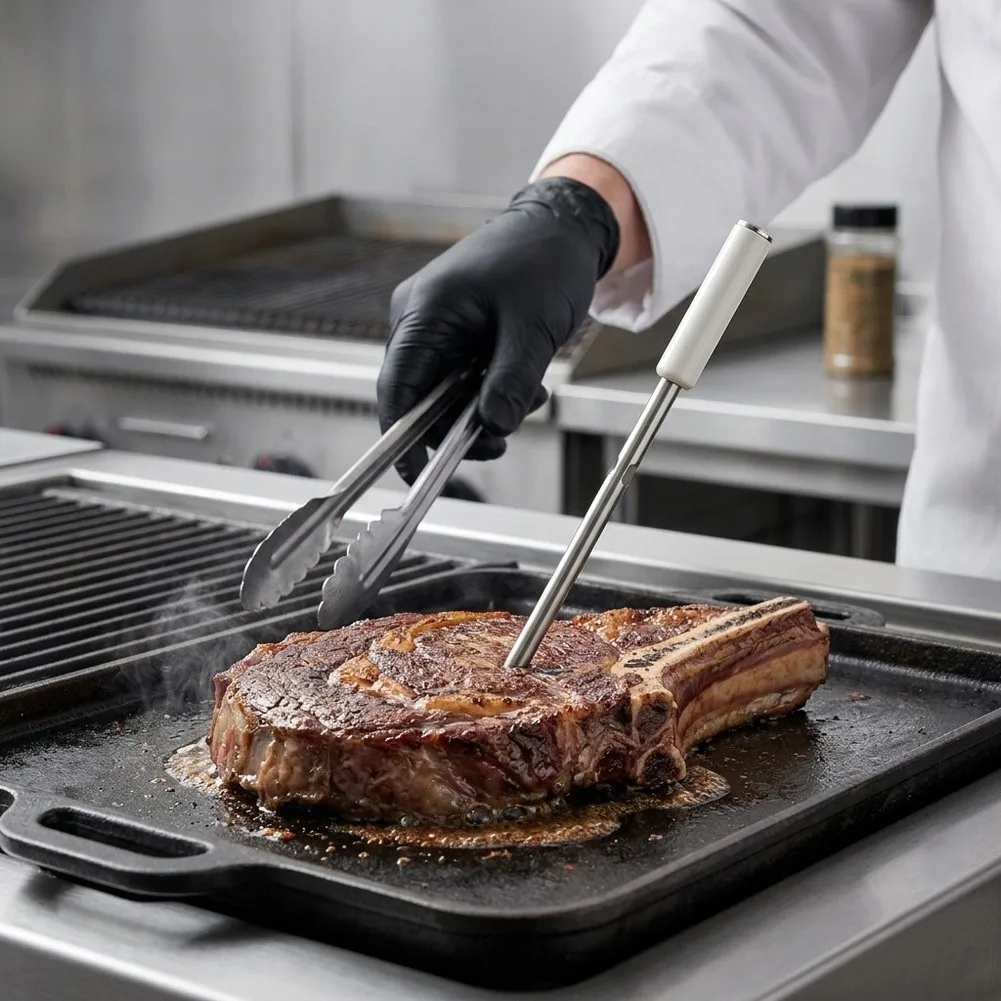 Stainless Steel Probe Temperature Meter with Dual Sensor Design for Simultaneous Ambient and Core Food Temperature Monitoring
