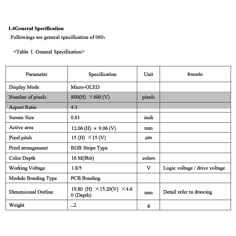 0.61 Inch OLED Display Viewfinder 800*600 Microdisplay Module AV VGA Input Interface Thermal Imager