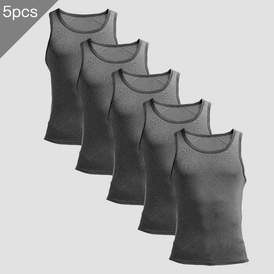 5PCS Men's summer trendy slim-fit hurdling style, modal, wearing a white undershirt underneath, men's tight-fitting