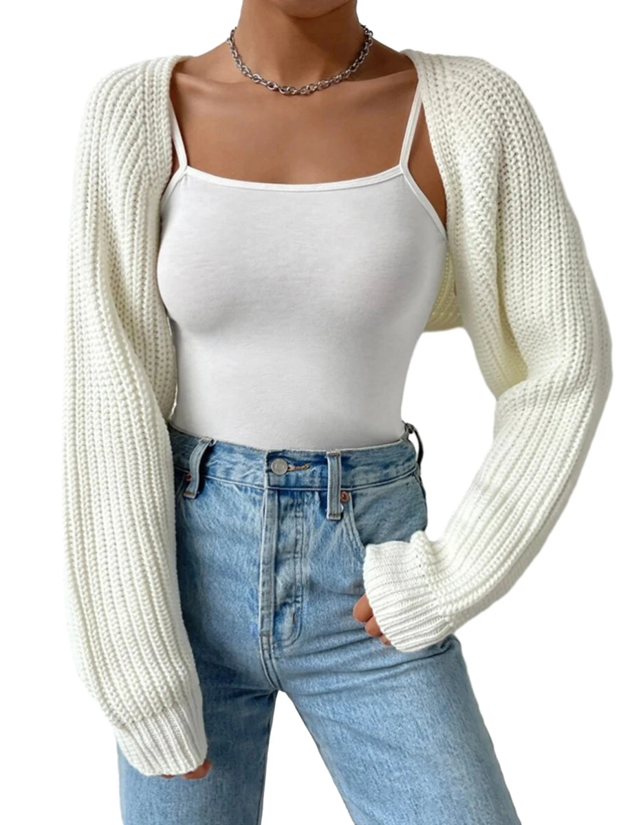 

Women Open Front Bolero Shrug Sweaters Long Sleeve Crop Pullovers Knit Tops Cropped Bolero Cardigan Blouse Sweatshirts