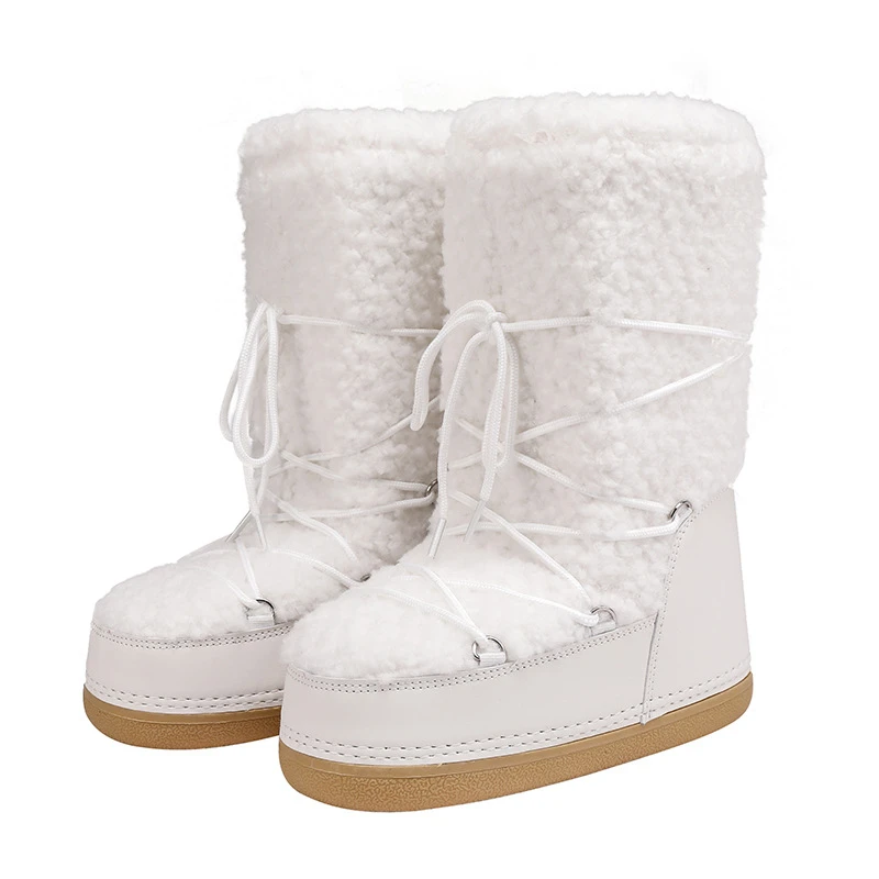 2026 New Women High‑Tubed Moon Boots Space Snow Boots Round‑Toe Lightweight Thick‑Sole Warm Insulated Skiing Winter Outdoor Cott
