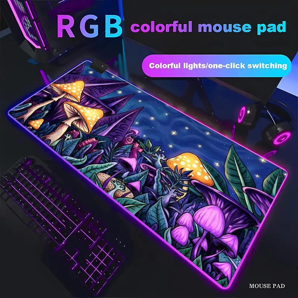 

HYBXAXC Mushroom Forest Starry Sky Gaming Mouse Pad Anti-Slip Desk Mat RGB Gaming Pad Gamer LED Light XXL PC Computer Non-slip