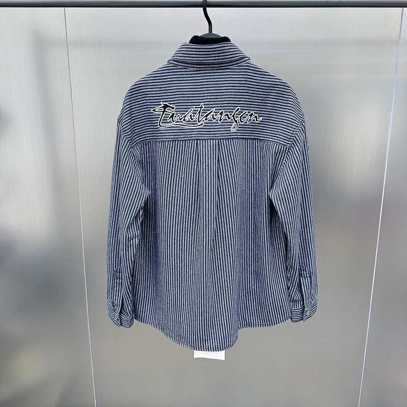 

Faionable Autumn Winter Men's Long Sve Embroidered Casual Collar Striped irt Trendy Youth Japanese Sle Outerwear