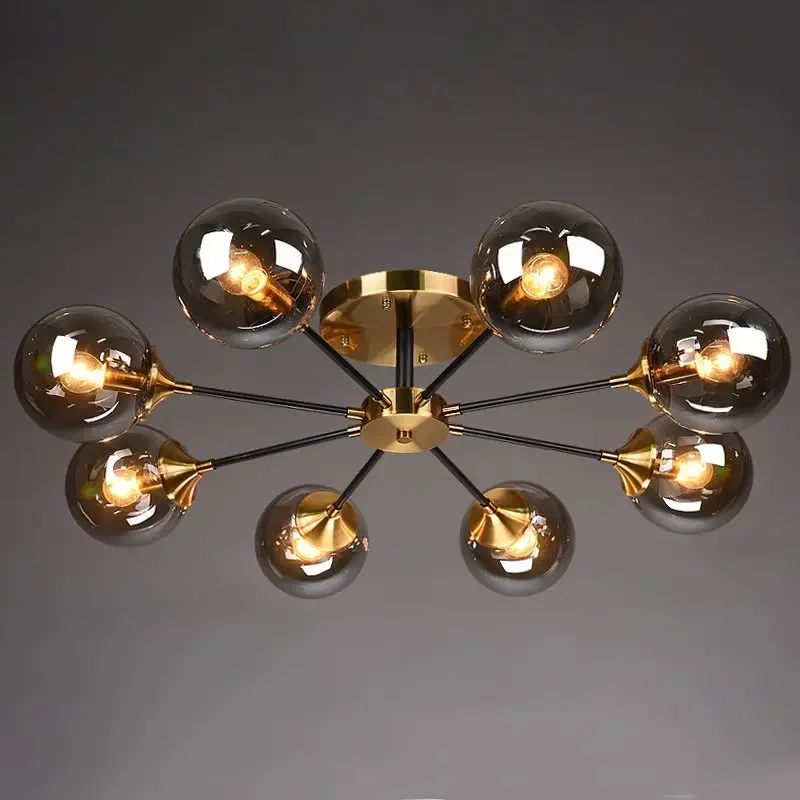 Nordic retro glass ball LED pendant light living room ceiling pendant light dining room gold home decoration lighting fixture