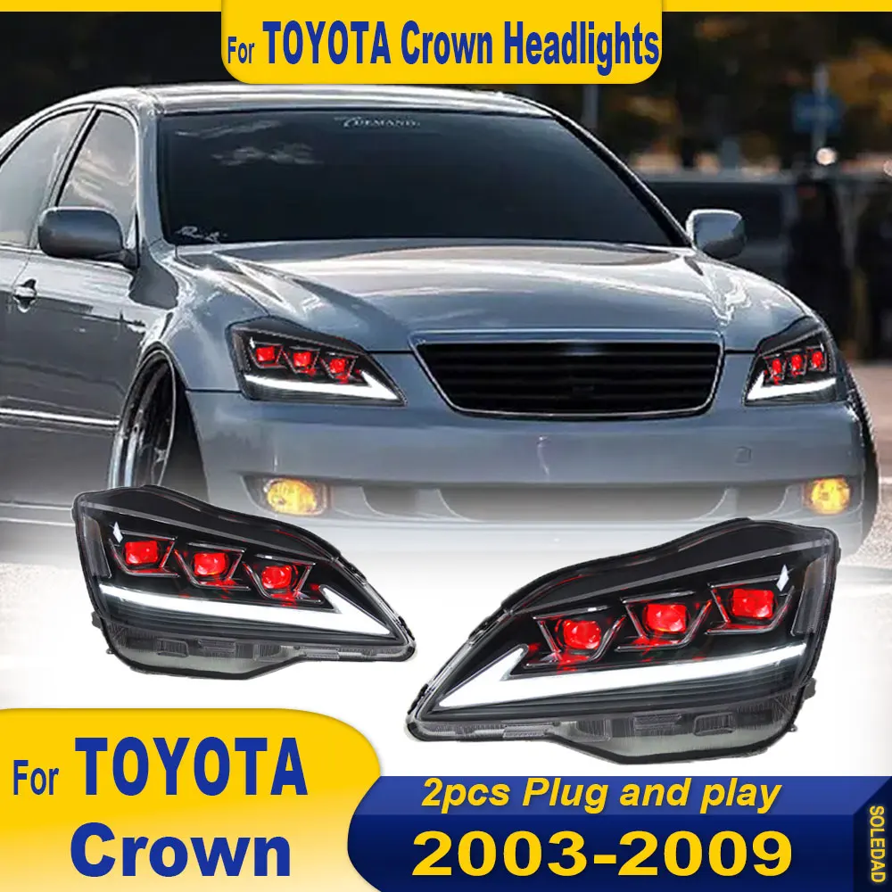 LED Headlights Assembly for Toyota Crown 2003 2004 2005-2009 LED Headlight DRL Dynamic Turning Front HeadLights Plug and Play