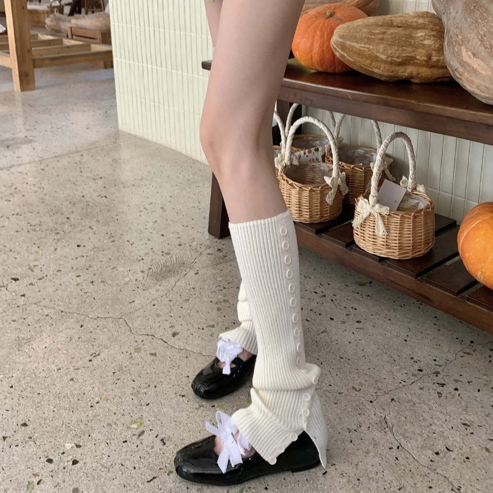 Button Knitted Foot Cover Leg Warmers Women 2026 Autumn and Winter Thick Warm Leg Warmers Korean Leg Cover Calf Socks Stockings