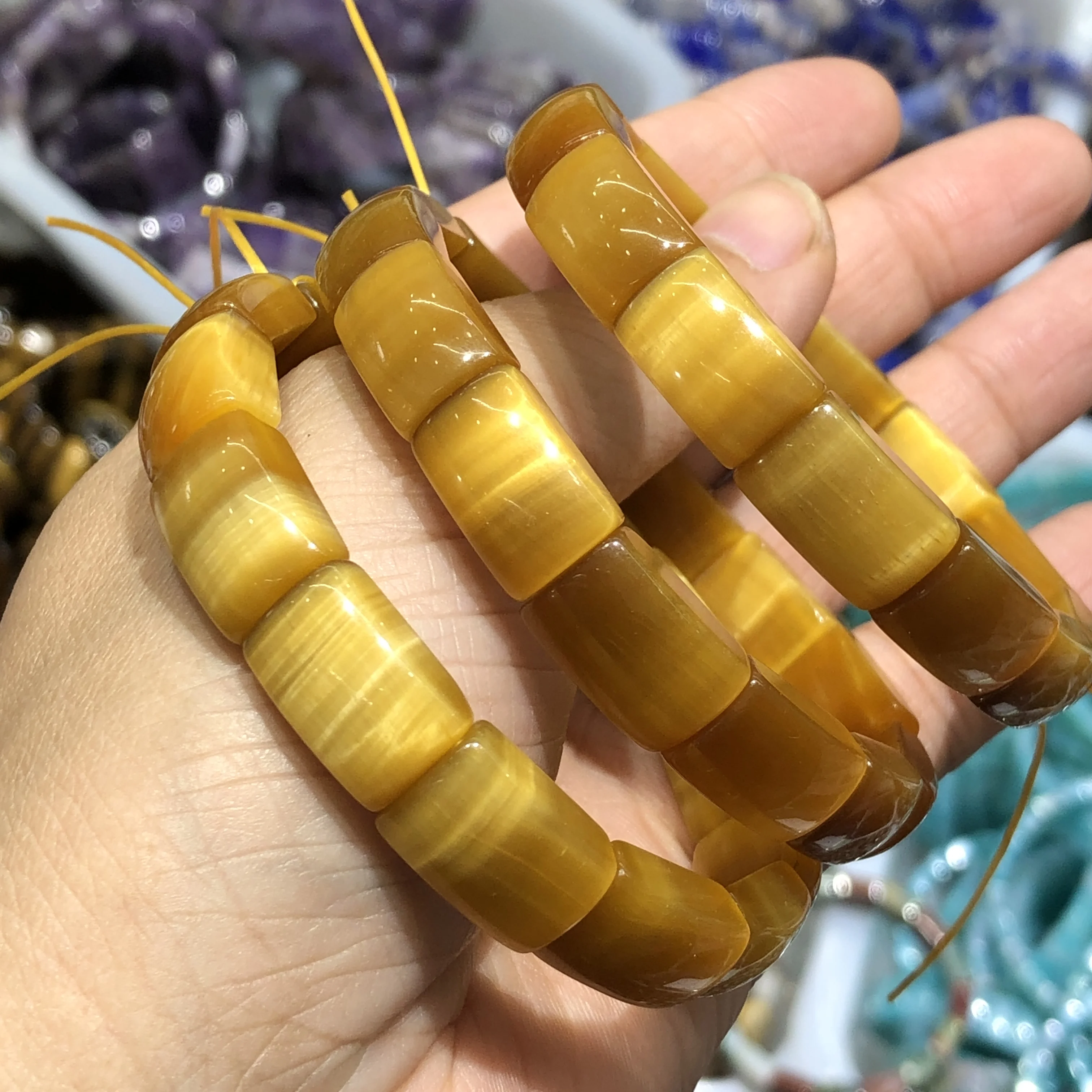 

1 Pc Fengbaowu Natural Gold Tiger Eye Bracelet Bangle 10x16MM Beads Reiki Healing Stone Jewelry Gift For Women And Men