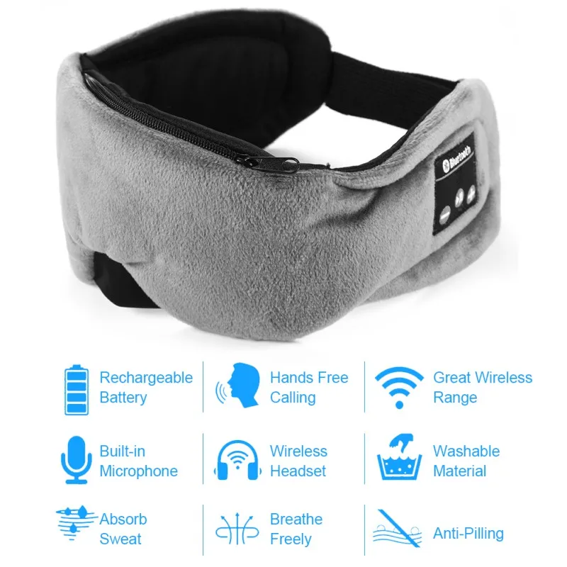 Máscara de ojos para dormir, auriculares inalámbricos con cancelación de ruido, Bluetooth V5.0, estéreo, manos libres, diadema de música para Sistema iOS