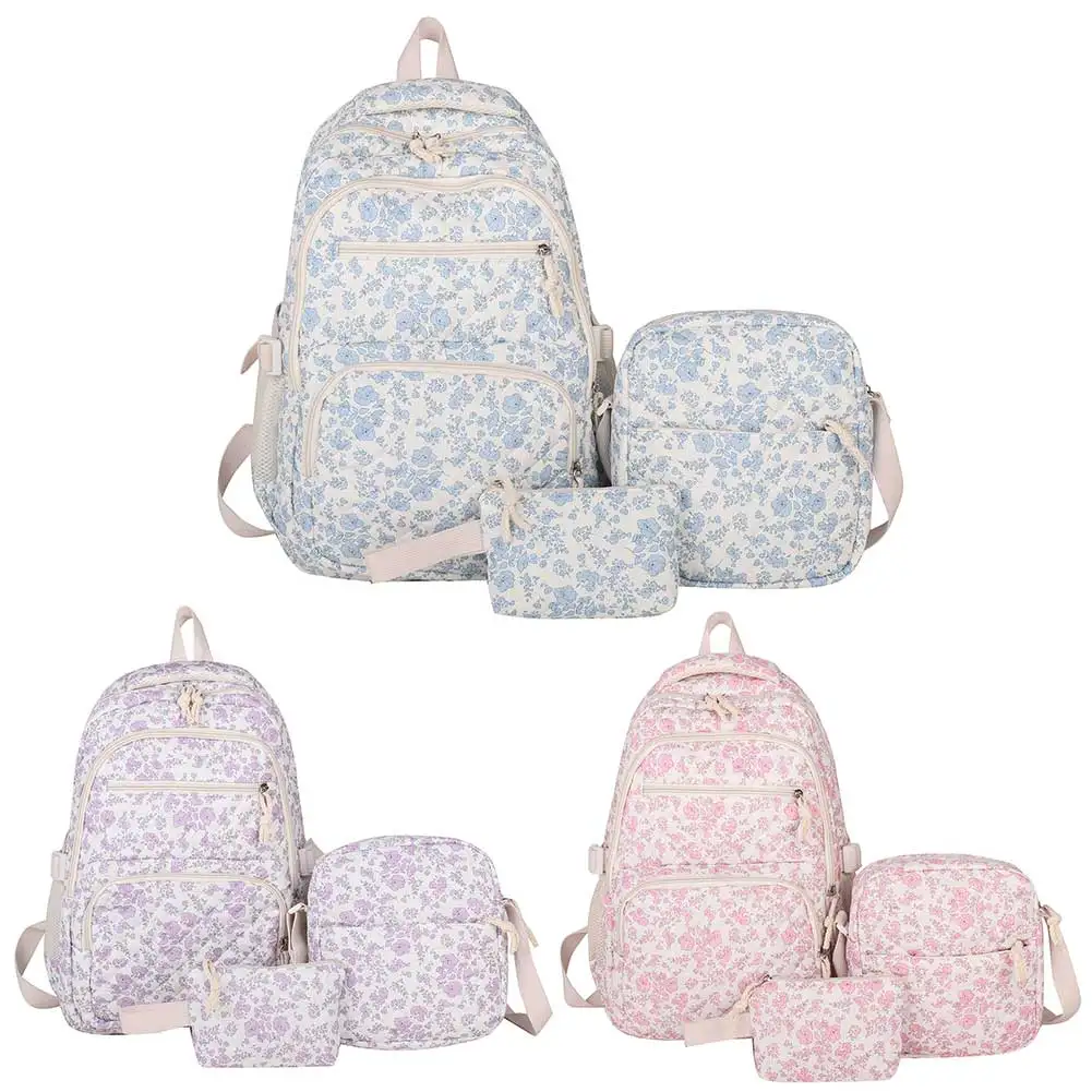 Women 3pcs Set Stylish Daypack with Lunch Bag and Pencil Case High Capacity Backpack for Teens Girls Youth Travel Vacation