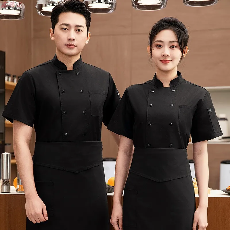 Zomer dun ademend mesh wit korte mouw chef-kok jas hotel chef-kok westers restaurant cake winkel personeel uniform