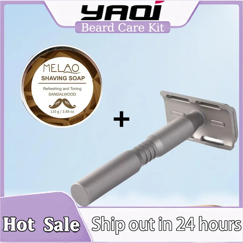 

YAQI Ghost Titanium Light Weight Safety Razor 0.70mm Mild Blade Gap & Sandalwood Soap Set for Travel & Sensitive Skin