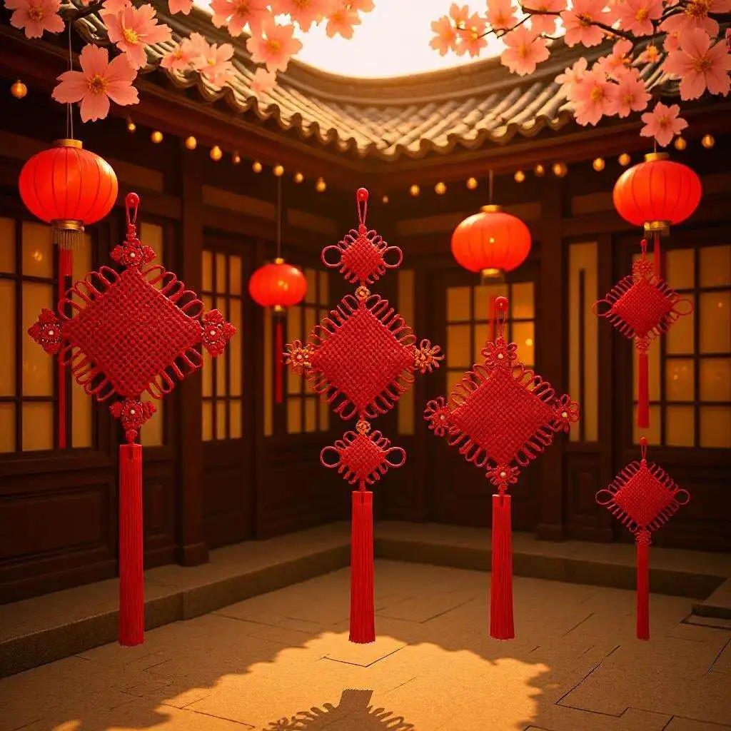 

Lucky Night Pearl Knot Hanging Ornament Large Red Flowering Wealth And Peaceful Knot Living Room Entrance Good Luck Decoration
