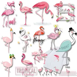 Flamingo with crown applique for cloth Heat Transfer PVC Patch Washable Garment Accessories  DIY decoration