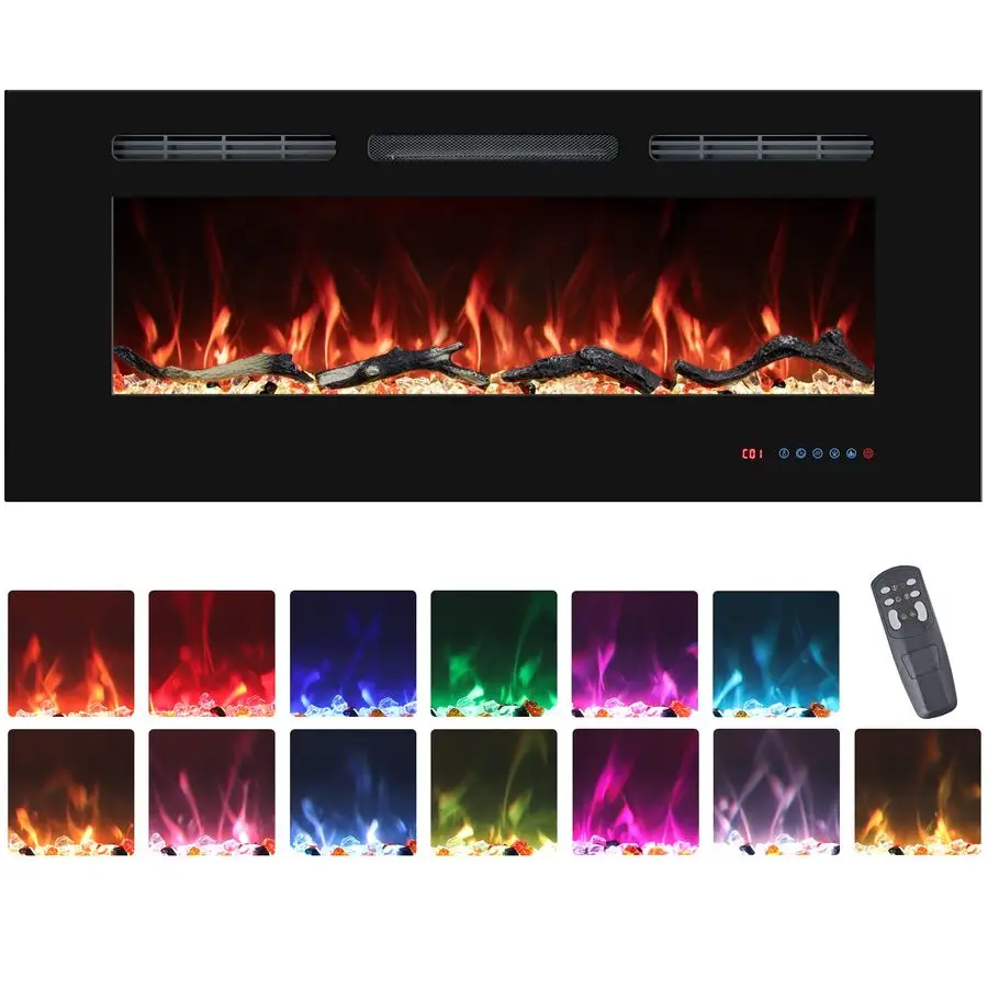 

Electric Fireplaces Inserts, Recessed amp WallMounted Fireplace Heater with Thermostat, Multicolor Flames,Timer, Log amp Crystal