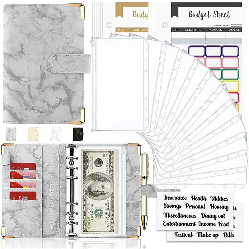 

28Pcs Money Budget Planner Binder with Zipper Envelopes, Cash for Budgeting, Organizer for A6 Stationary Clipboard Personalized