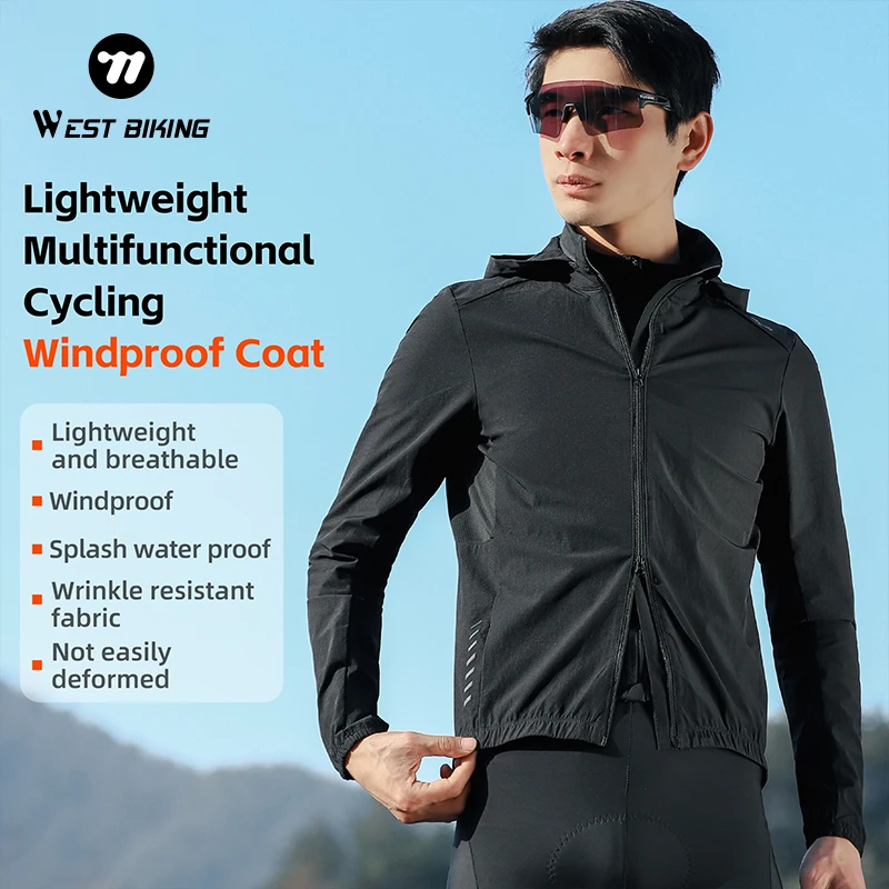 

WEST BIKING Lightweight Cycling Jerseys Windproof Outdoor Sport Hiking Coat Breathable Reflective Strip Motorcycle Hooded Jack