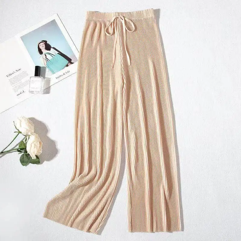 Spring And Summer New Pleated Wide-leg Pants High Waist Hanging Loose Casual Pants Chiffon Ice Silk Nine-minute Pants