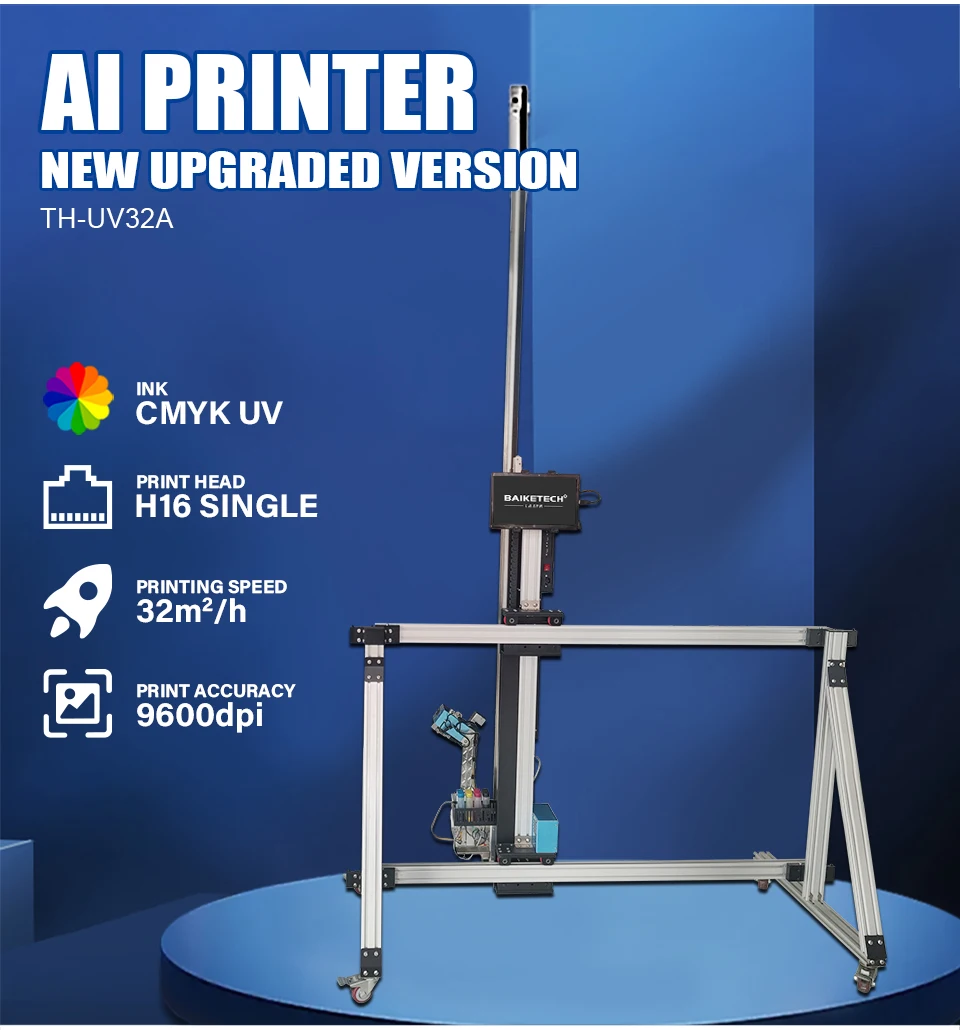 2 في 1 طابعة نافثة للحبر للأشعة فوق البنفسجية على الحائط والأرض تأثير ثلاثي الأبعاد 4 ألوان CMYK ثلاثية الأبعاد طابعة حائط AI حالة جديدة