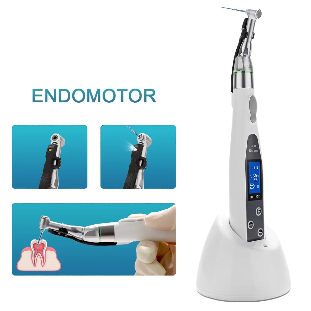 Dental Wireless Endo Motor Smart 9 Programs with LED Lamp and 16:1 Reduction Contra Angle Endodontic Instrument