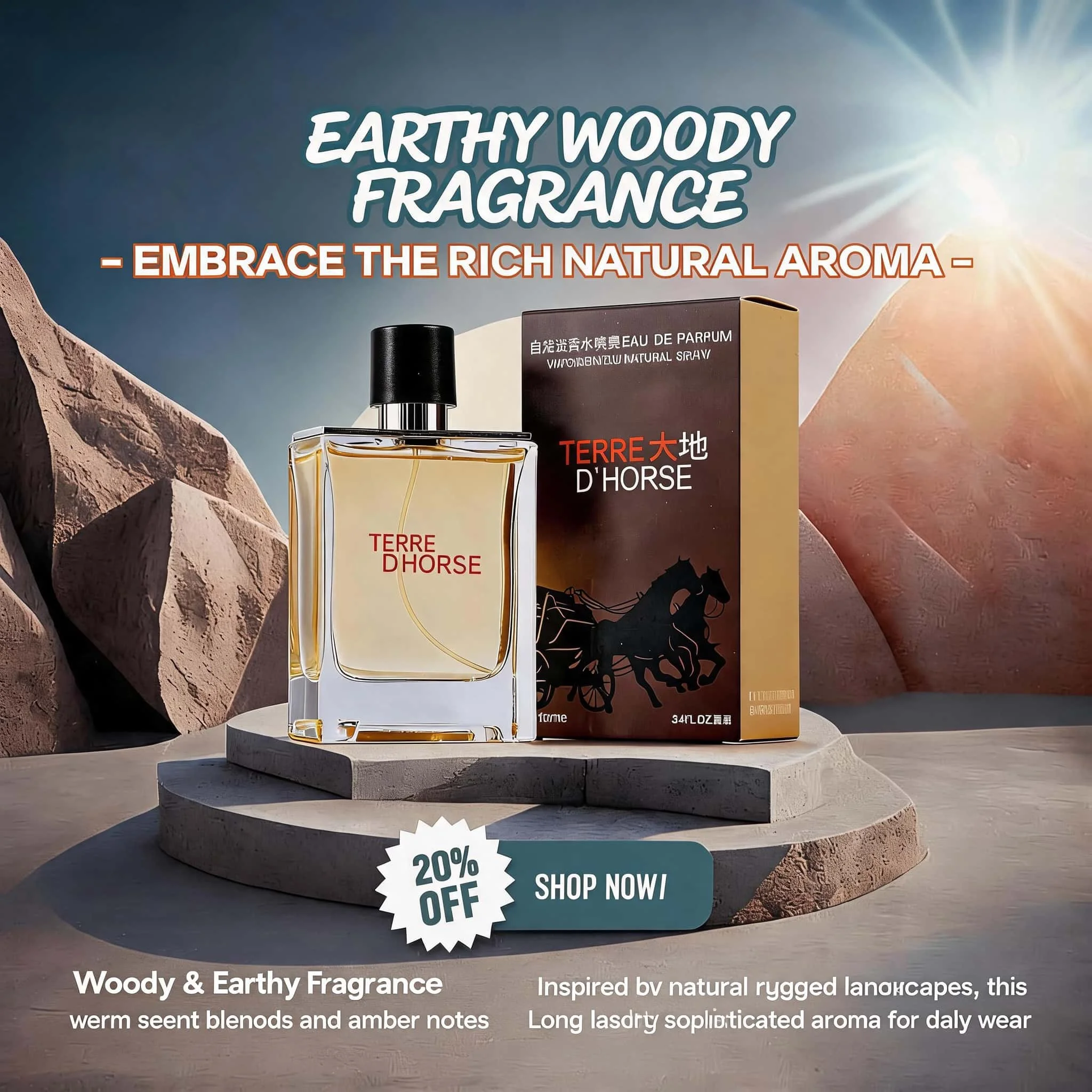 Colonia Terre para Hombre – Fragancia Amaderada de Larga Duración, 100ml/50ml – Premium y de Nicho para Hombres