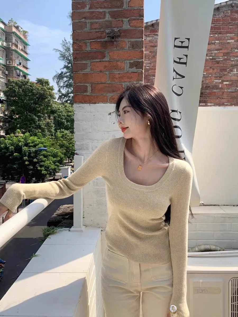 Dimagrante Lungo Sve U-Ne Top lavorato a maglia Coreano Sle Sexy Primavera Faionable Base da donna irt T-shirt casual in cotone traspirante