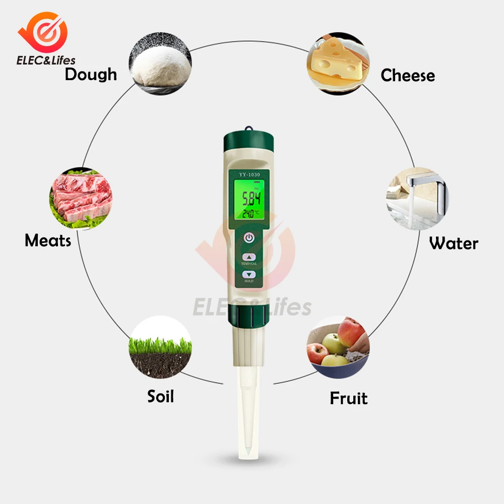 Imagem -05 - Medidor de ph de Alimentos Termômetro Eletrodo Instrumento de Medição de ph para Aquário Testador de Qualidade da Água Alimentos Carne Queijo Leite Solo Yy1030