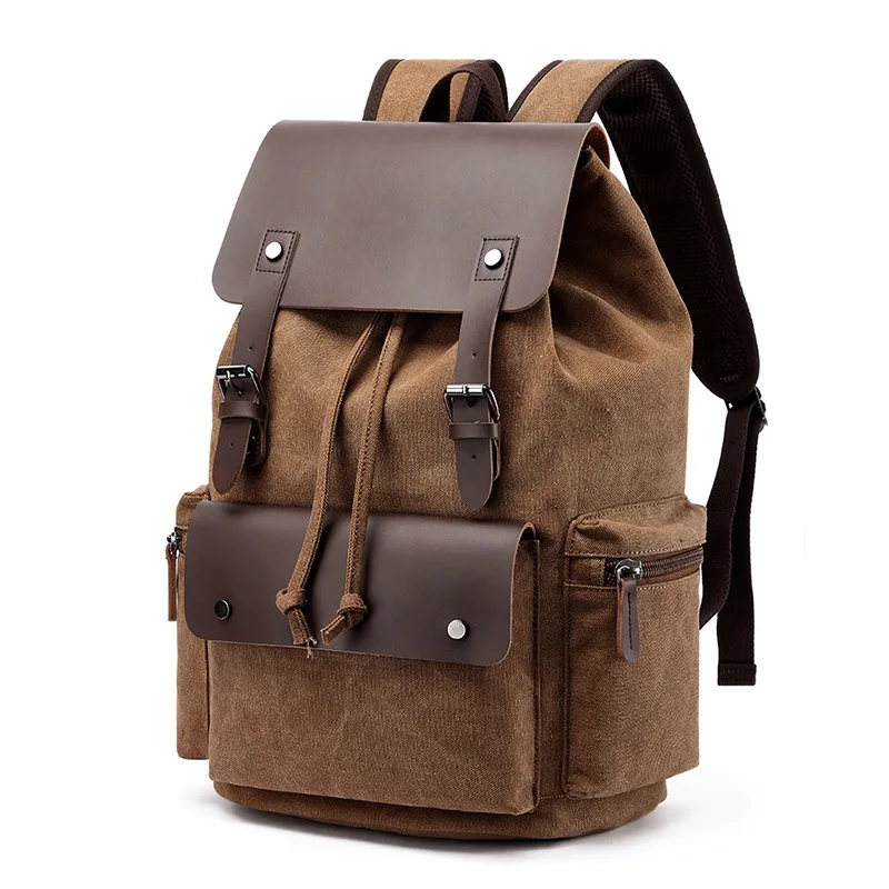 Vintage Canvas Backpack for Men 15.6 Inch Laptop Backpack Casual Schoolbag for Teenager Large Capacity Travel Backpack