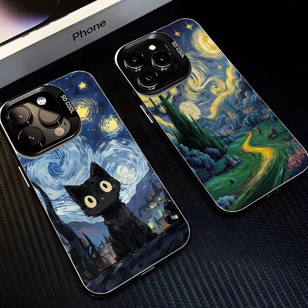 

Чехол для телефона с пейзажной живописью маслом для iPhone 17,16,15,14,13,12,11 Plus, Pro Max, черный матовый противоударный чехол