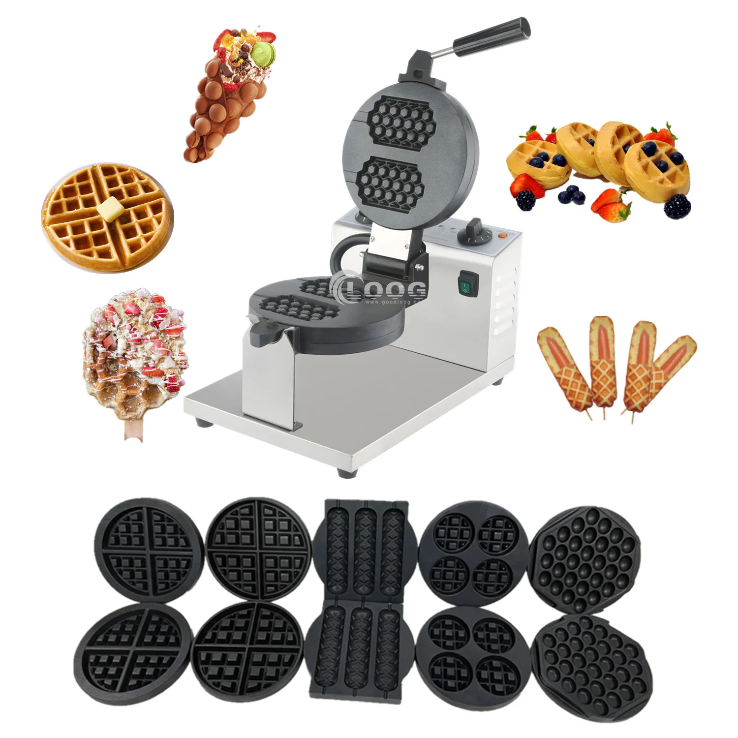 

Commercial 2-Slice Electric Rotating Honeycomb Waffle Custom Nonstick Interchangeable Plate Molds for Hotel Use