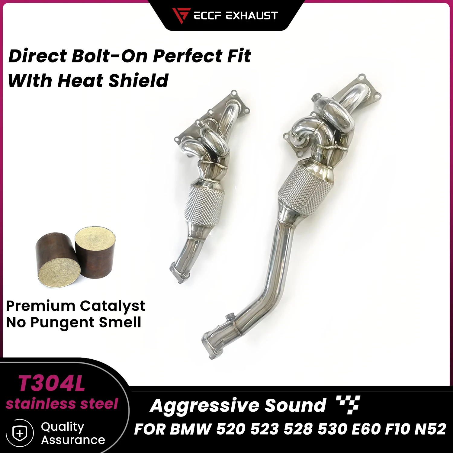 

High Flow Stainless Steel Headers With Heat Shield for BMW 520 523 528 530 E60 F10 N52 Maximize Exhaust Flow Easy Installation