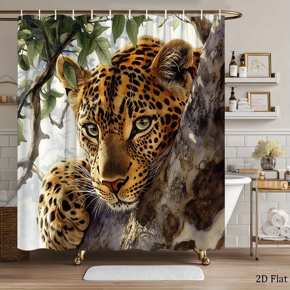 

Realistic Leopard Print Jungle Animal Shower Curtain Liner Waterproof Tropical Safari Wildlife Theme Bathroom Curtain Decor