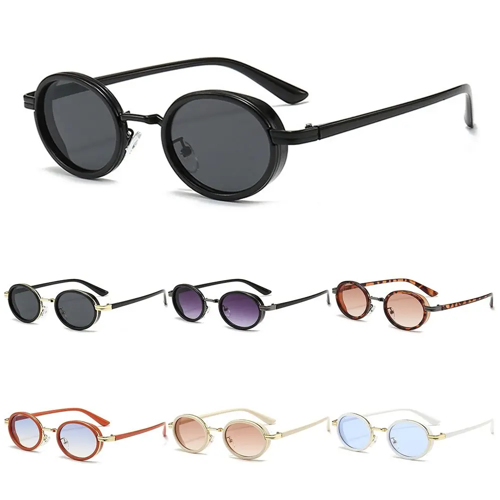 Retro Metal Frame Oval Sunglasses Hip-Hop UV400 Punk Shades Small Frame Sun Glasses for Women Men