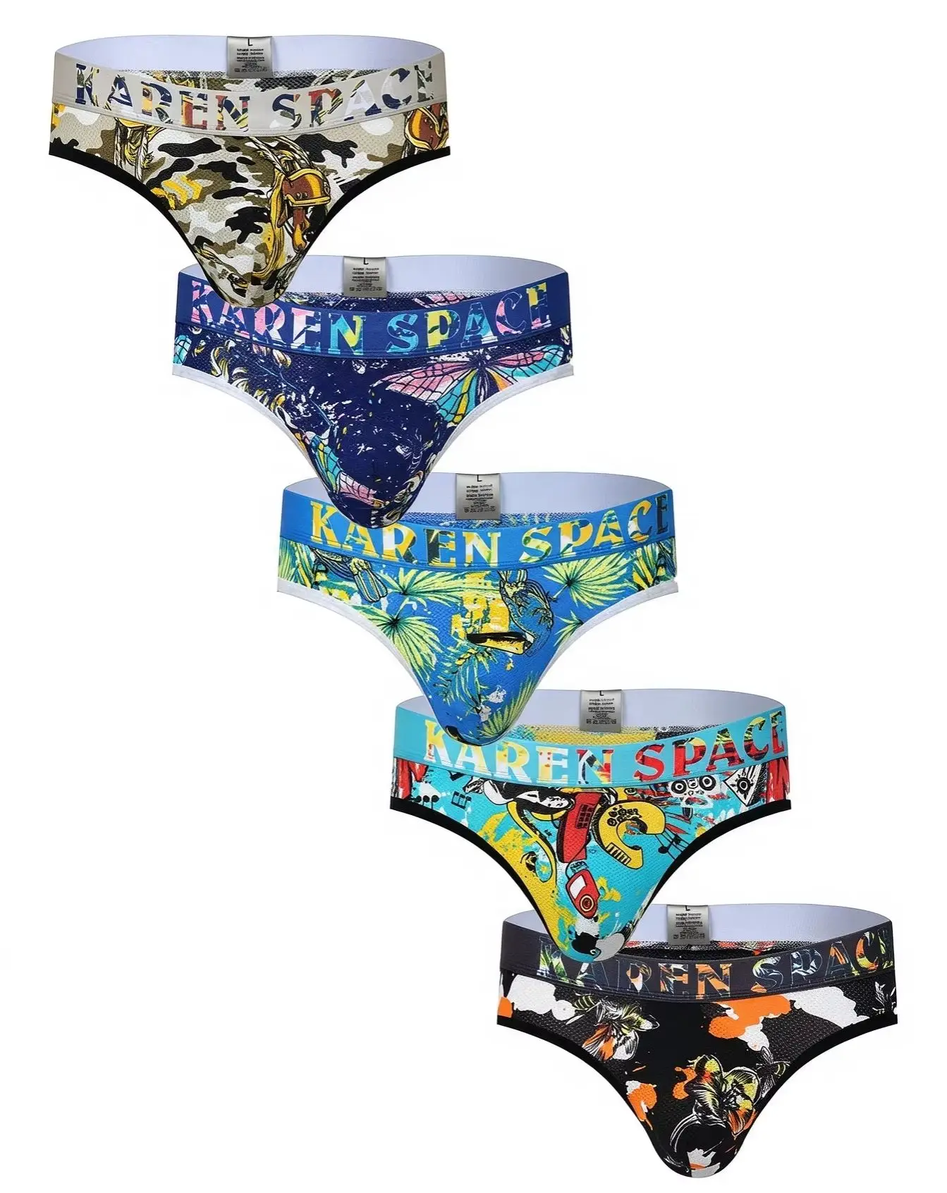 2PC Sexy Ice Silk Mesh Men's Thong Underwear Breathable Comfortable Printed Double Ding Design Randomly Big size underwear