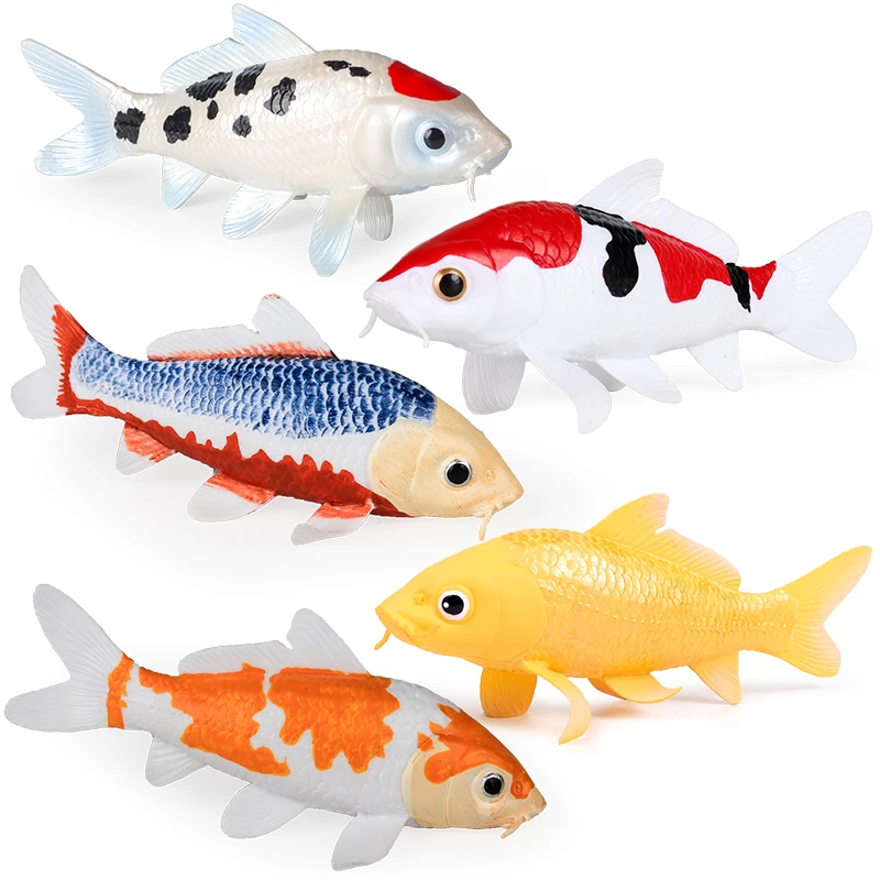 Oenux - Figuras de Acción de Animales de Lago y Estanque, Simulación de Peces Koi, Carpas Brocadas, Peces Dorados, Modelo de PVC, Decoración Educativa, Juguete para Niños, Regalo